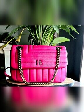 Henri Bendel 712 Quilted Pink Leather Convertible Crossbody Bag.
